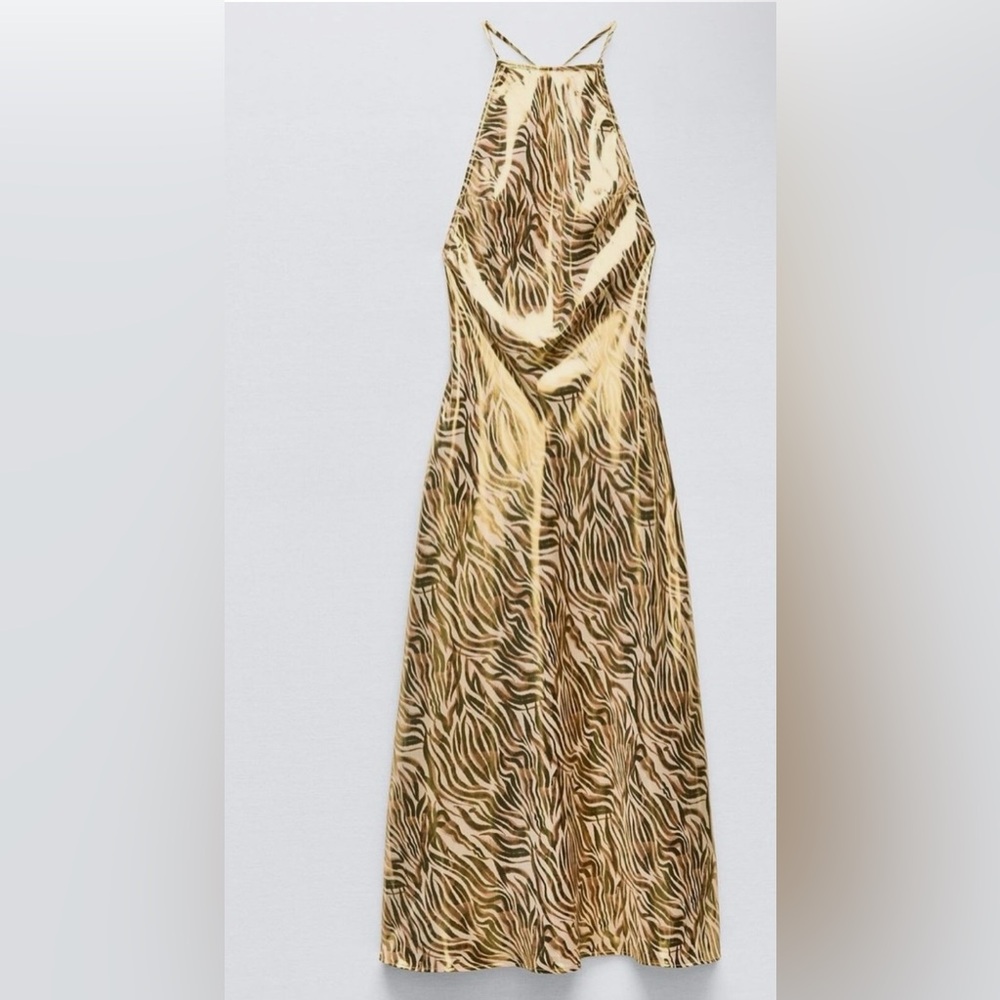 NWT Zara Gold Zebra Print Maxi Dress
Small Cross Back Detail